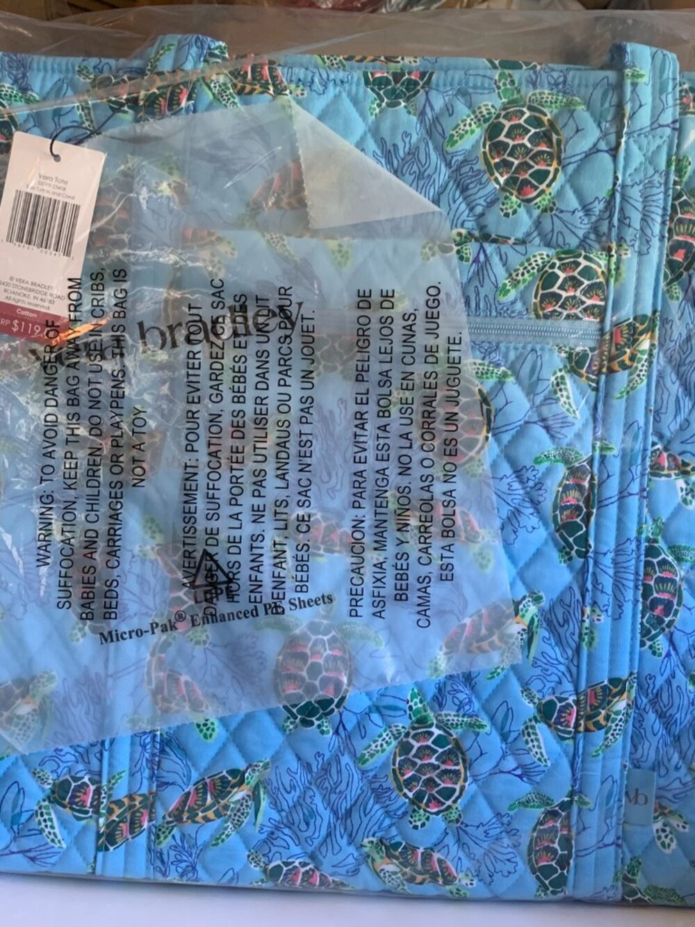 Vera Bradley large Vera Tote NWT Sea Turtles And Coral Pink Green Aqua